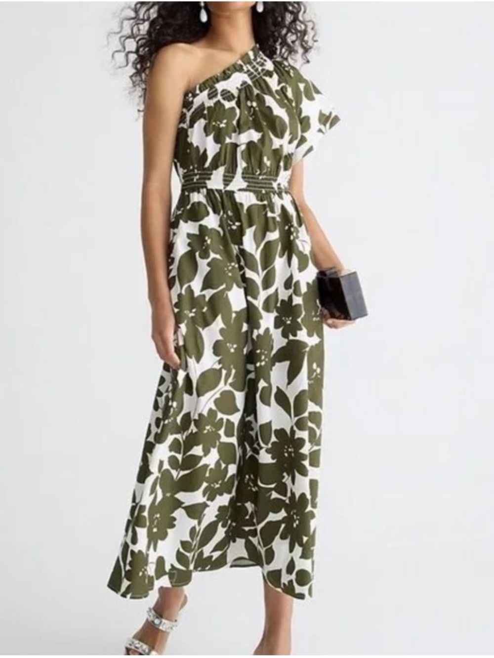 J Crew Green Leafy Floral
Smocked Cotton Poplin
One Shoulder Size M
